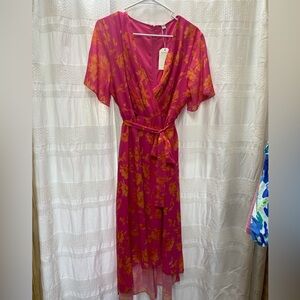 Elegant Pink and Orange Floral High Low Dress